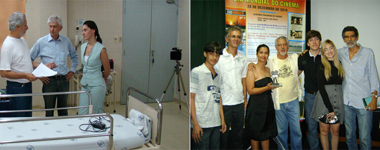 Equipe de antomarchi durante as gravacoes e e na sua premiacao.